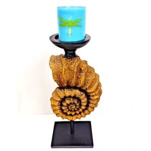 Vintage Nautical Sculpted Conch Shell Pillar Candle Holder 18" Resin Beach Decor